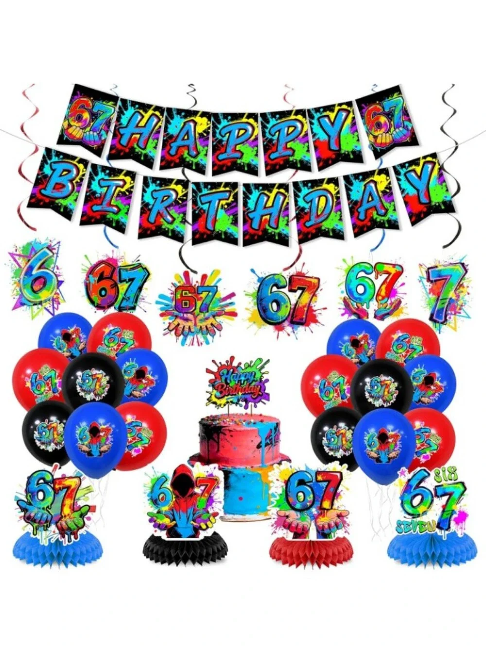 Colorful '67' Happy Birthday Party Decoration Kit - Multicolor